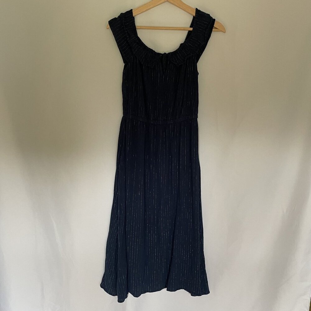 INC international concepts sz s navy blue silver off the shoulder sundress rayon